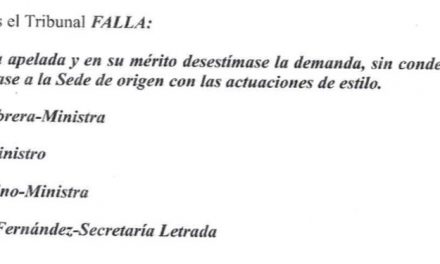 Tribunal de Apelaciones revoca la sentencia de Primera Instancia interpuesta por Toma