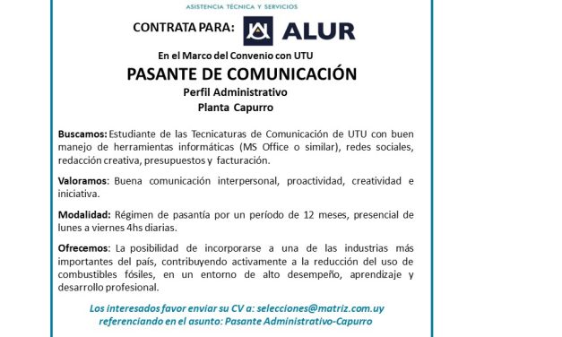 Pasantías en ALUR: llamado para estudiantes de tecnicaturas de comunicación y audiovisuales de UTU