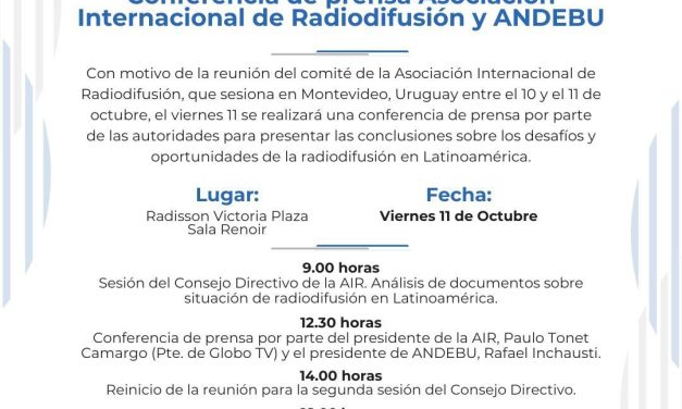 Conferencia de prensa en Asociación Internacional de Radiodifusión y ANDEBU